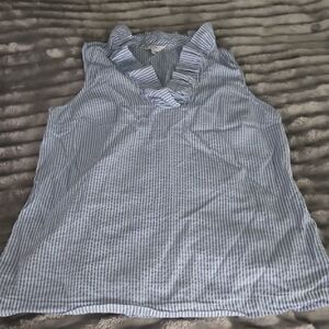 Crown & Ivy White and Blue Ruffled Sailor Collar Blouse